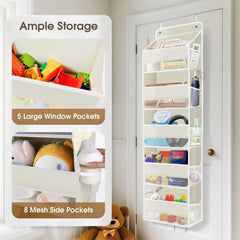 SpaceHacks space-saving organizer fits behind doors to maximize vertical storage in bedrooms and bathrooms.