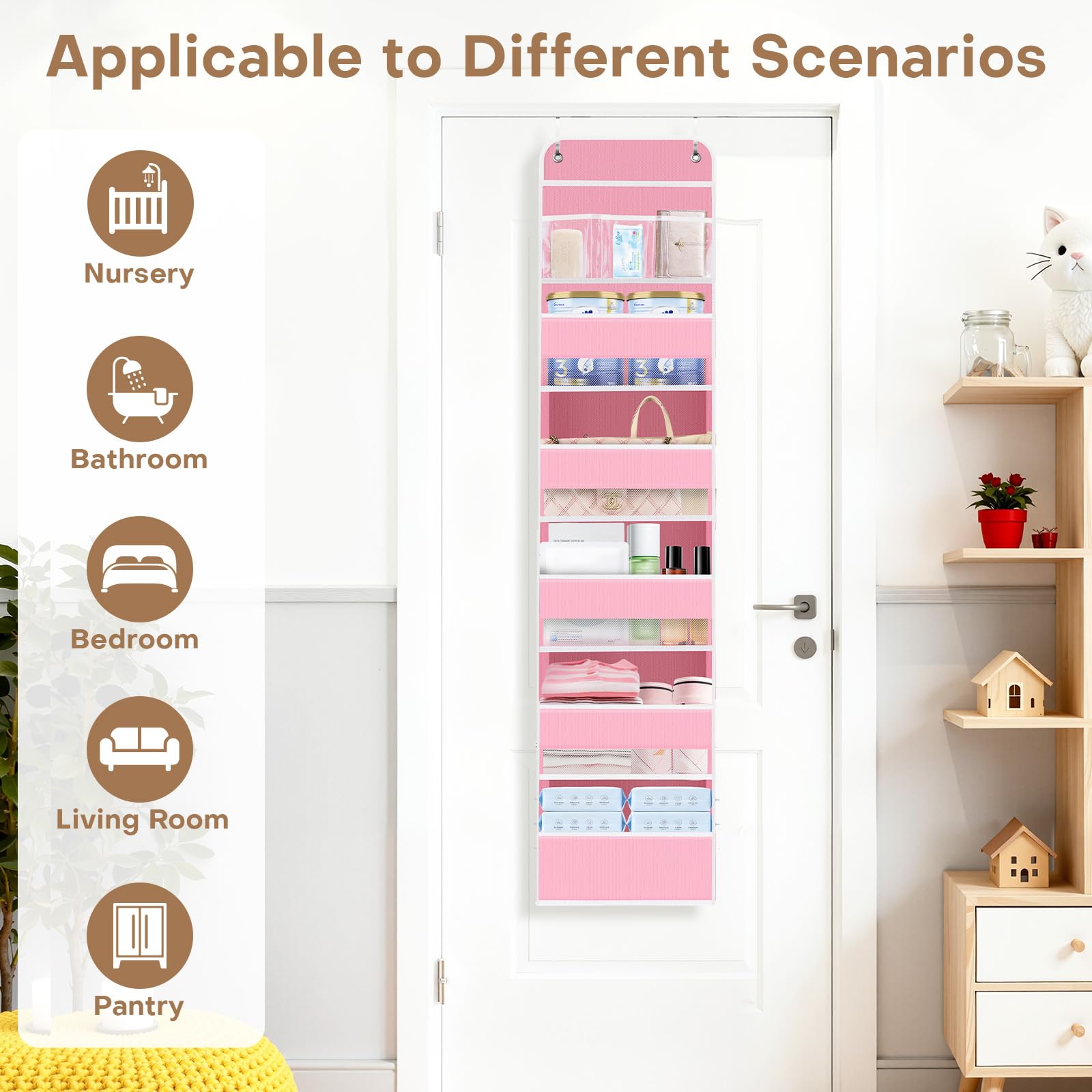 SpaceWhisper door-hooks installation pink demonstrates tool-free setup on standard doors