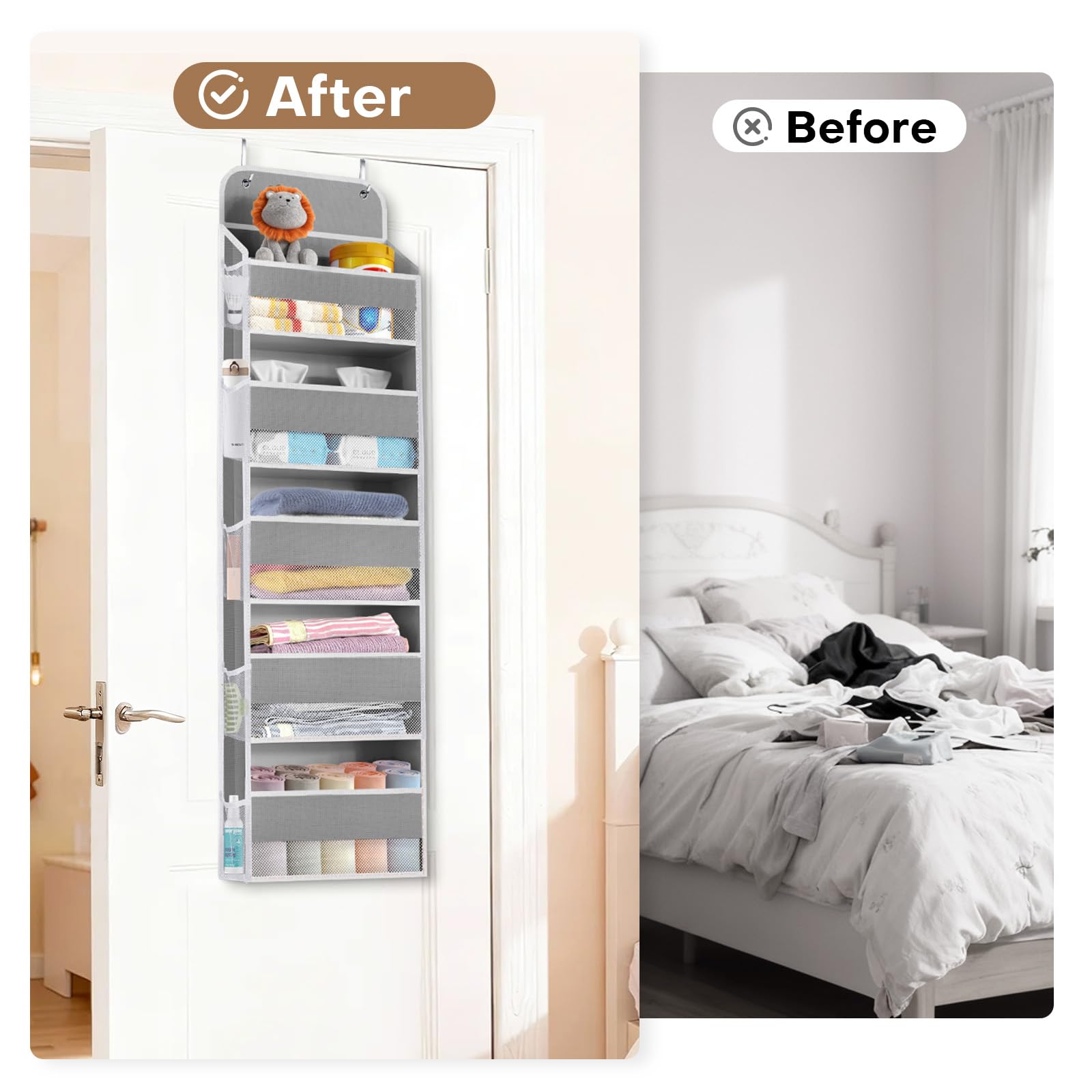 SpaceWhisper Nursery use demonstrates diapers, wipes, and toys organized within easy reach.