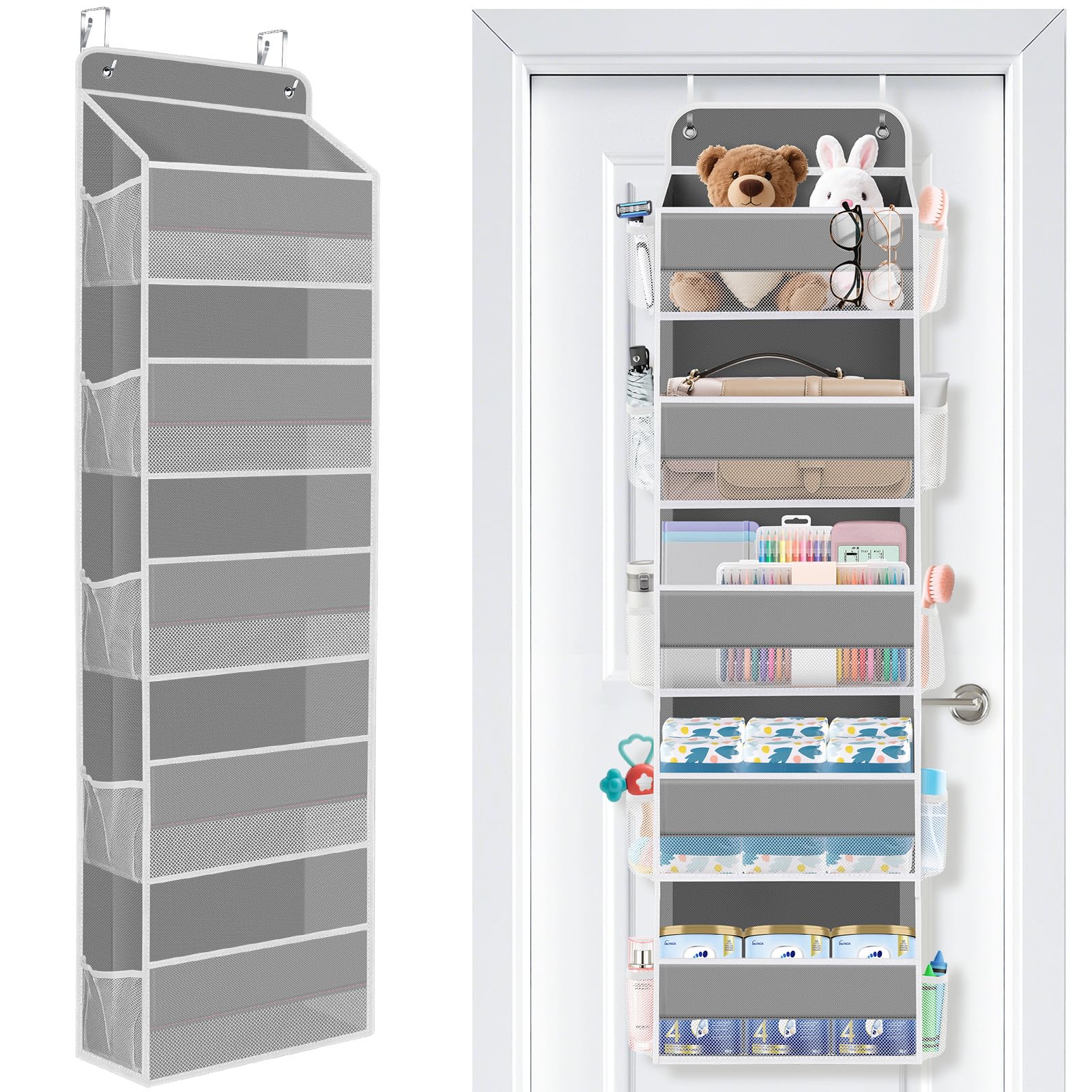 SpaceWhisper Over the Door Organizer main pockets neatly hold essentials at a glance, reducing clutter.