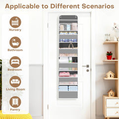 SpaceWhisper Over-the-Door Organizer clear divider pockets provide visible baby essentials at a glance