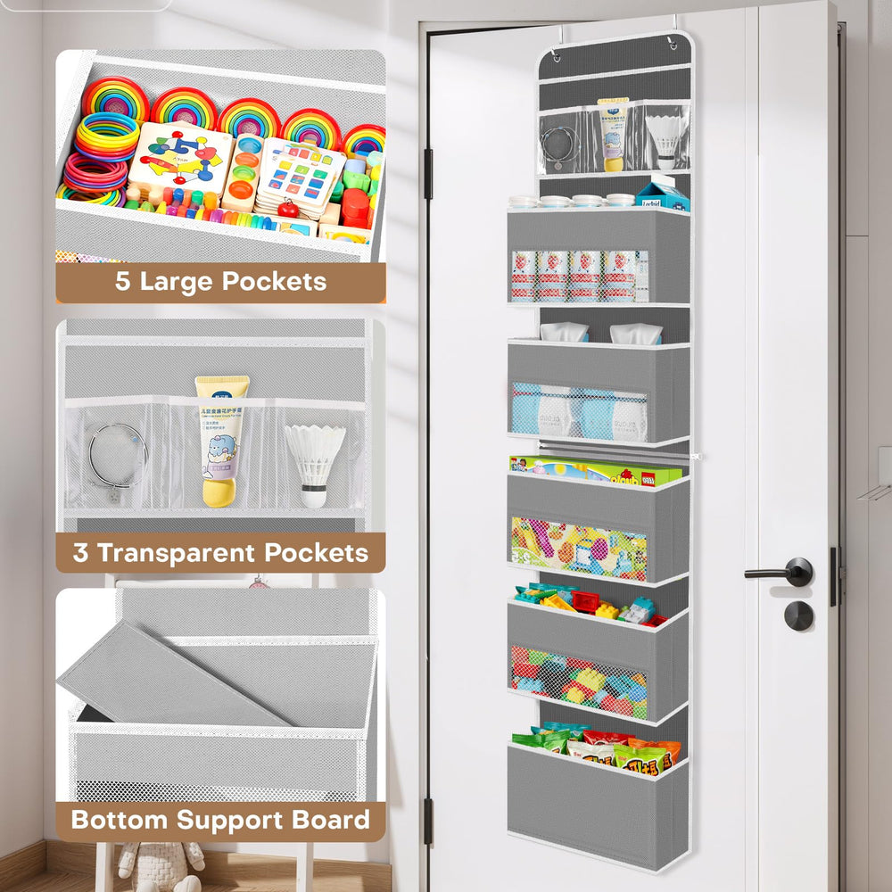 SpaceWhisper Over-the-Door Organizer diaper-towel-storage illustrates practical nursery setup with easy access