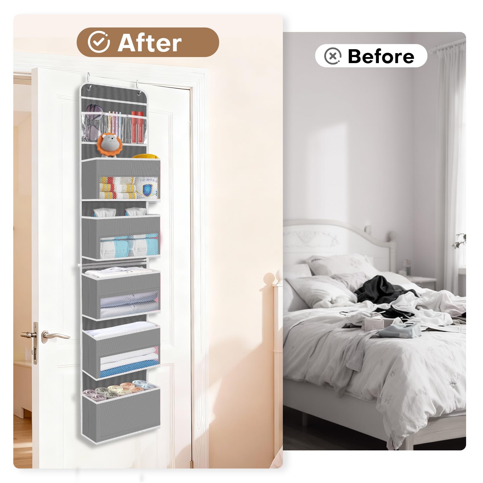 SpaceWhisper Over-the-Door Organizer nursery-bathroom-use proves versatile storage for nursery or bathroom items
