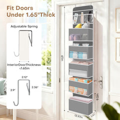 SpaceWhisper Over-the-Door Organizer six-pocket setup demonstrates ample space for diapers and towels