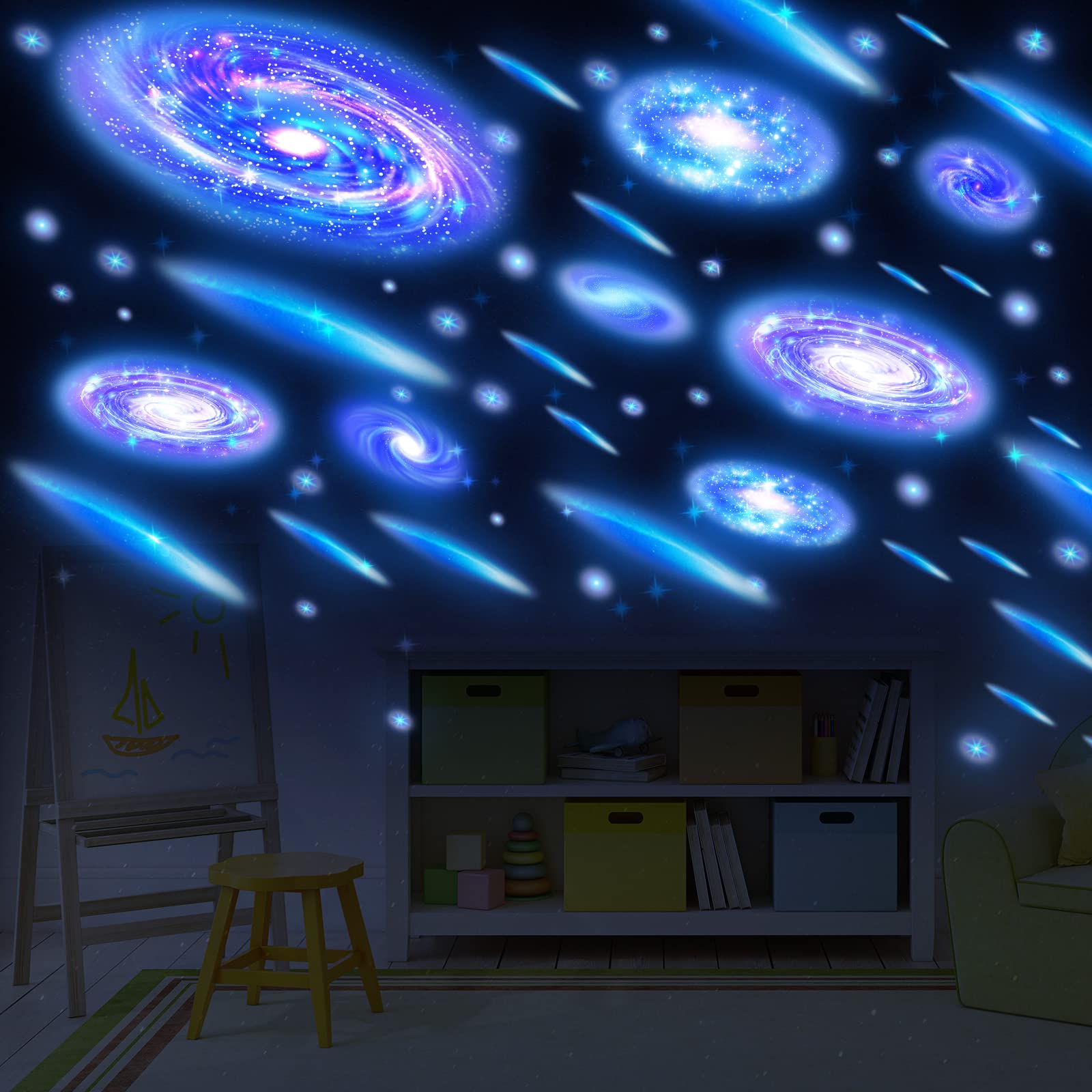 Spakon glow-in-the-dark stars sheets 4 deliver stellar ceiling ambience and nocturnal atmosphere.