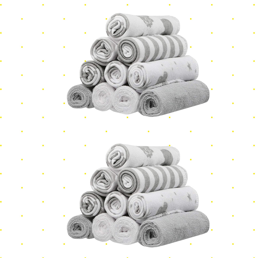 Spasilk 9x9 inch washcloths stacked demonstrating compact daily-use size.