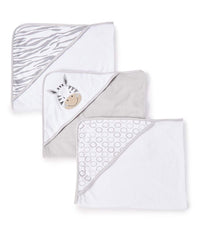 Spasilk baby grey zebra hooded towel close-up showing soft terry for gentle drying after bath.
