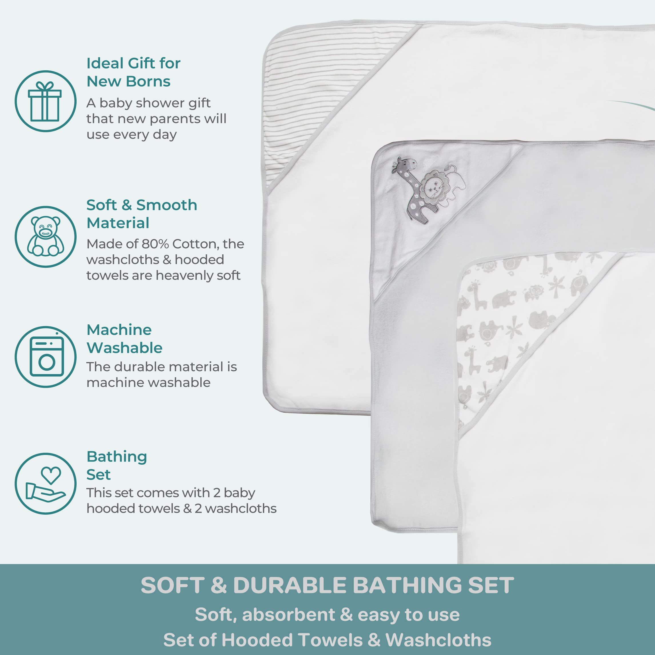 Spasilk gray lion towel print with dotted patterns appealing to newborns
