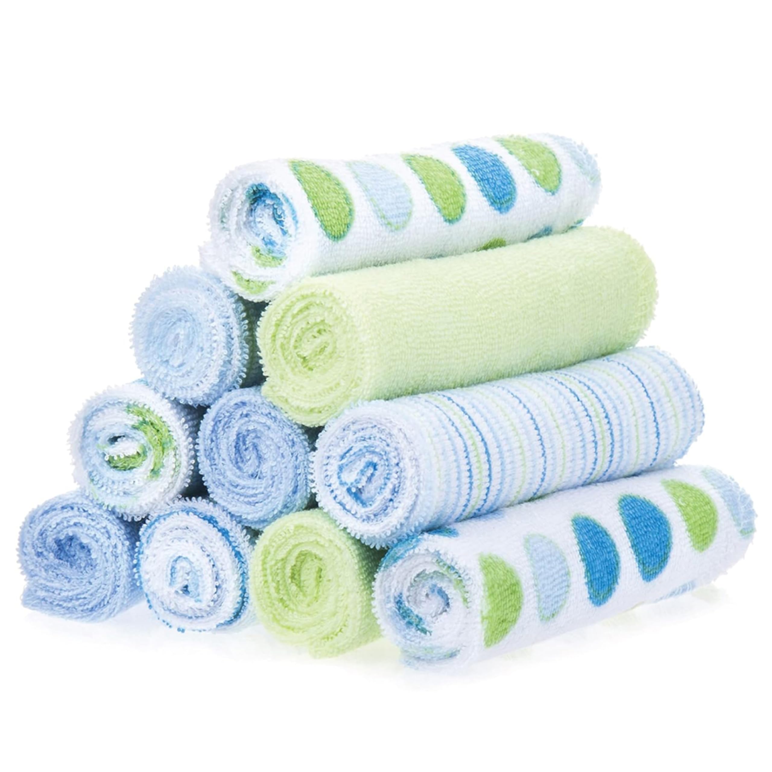 Spasilk baby washcloth set 10-pack in blue dots for gentle bath time
