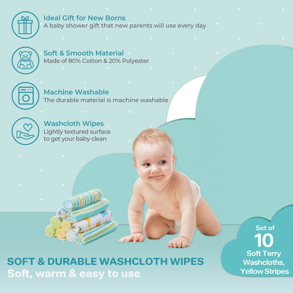 Spasilk baby washcloths yellow lines folded view shows compact, quick-drying towels for travel