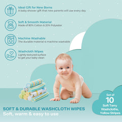 Spasilk baby washcloths yellow lines folded view shows compact, quick-drying towels for travel