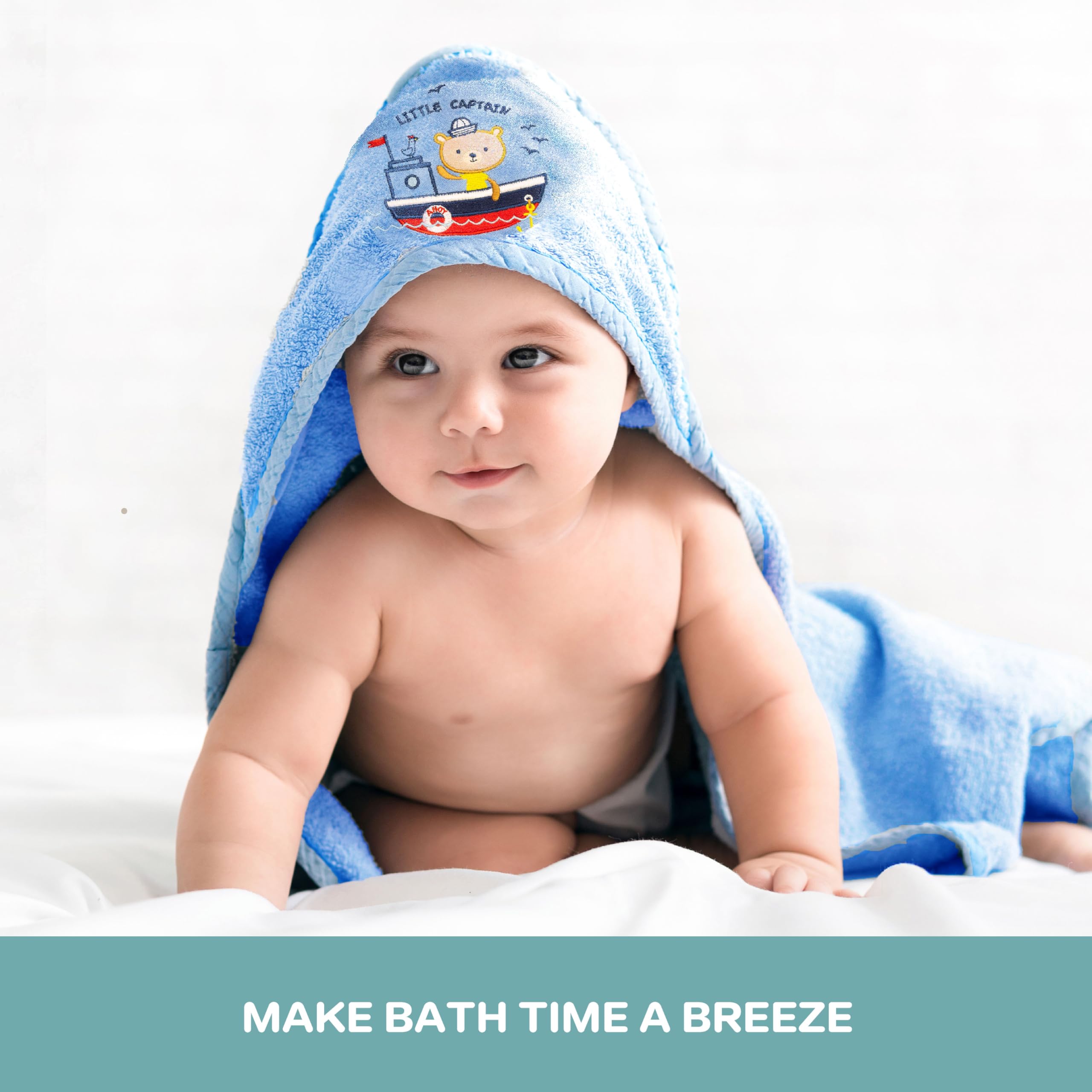 Spasilk blue sailor design on towel adorable appliques brighten bath time