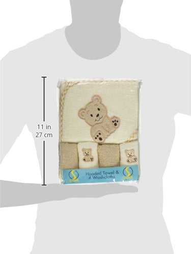 Spasilk brown bear applique detail adds playful charm to bath time routines.