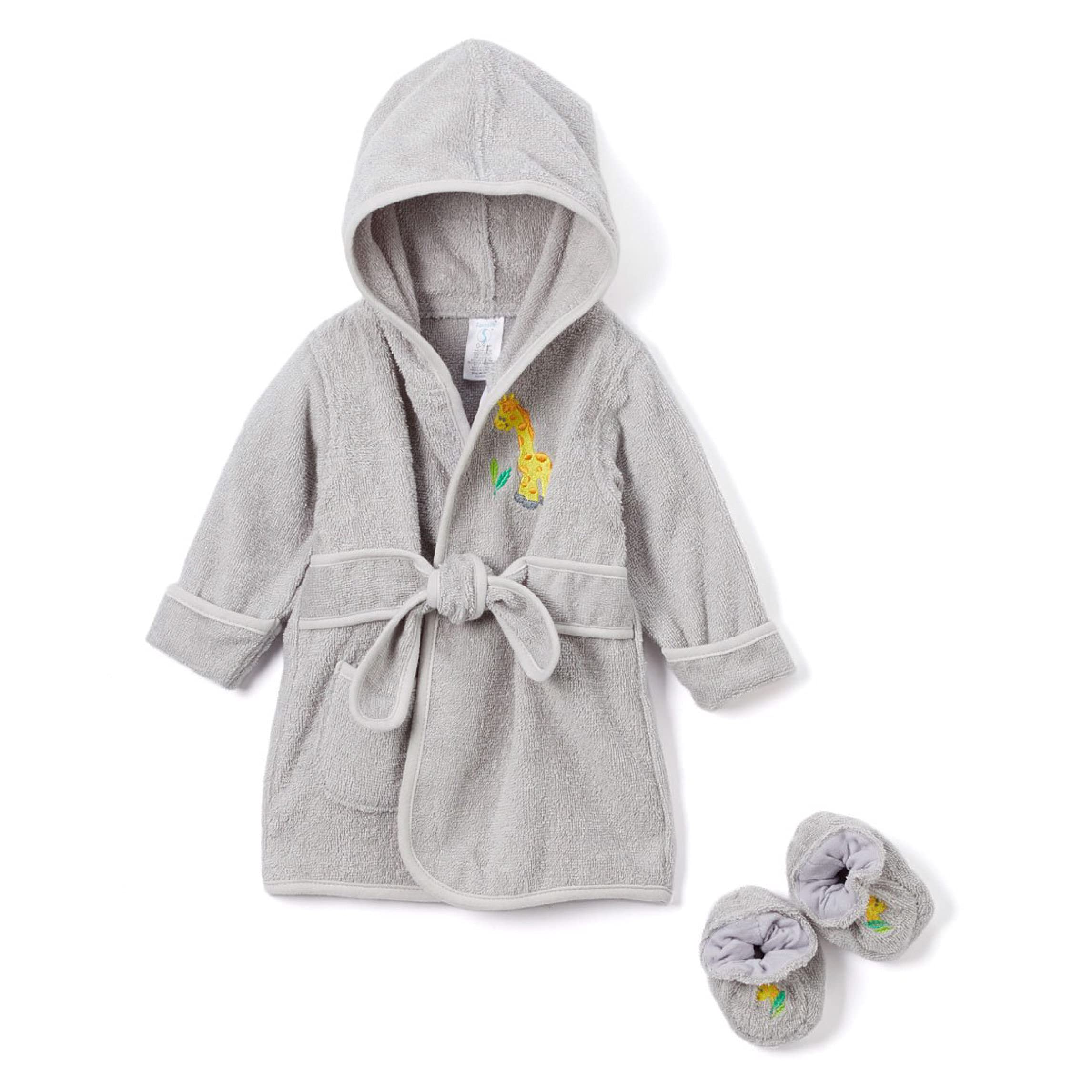 Spasilk hooded bathrobe in terry keeps baby warm after bath.