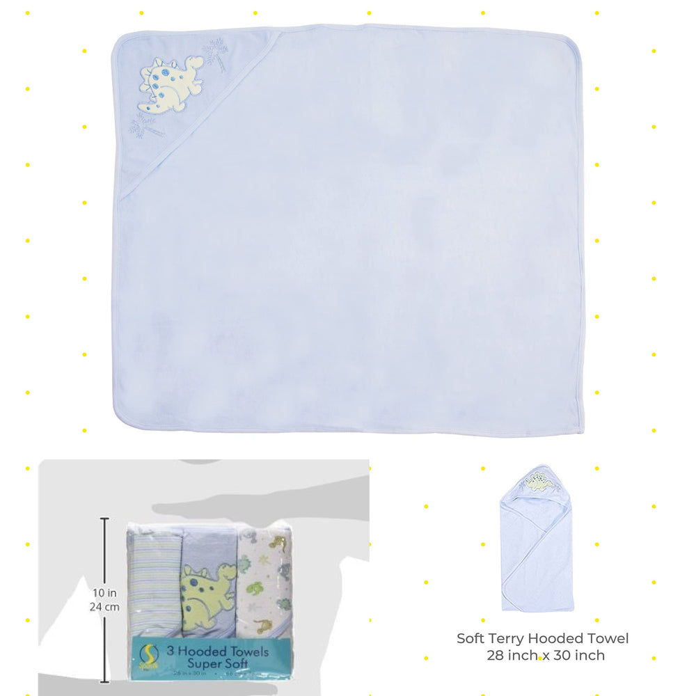 Spasilk hooded towel blue dino set display shows 3-piece absorbent bath towel set