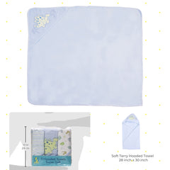 Spasilk hooded towel blue dino set display shows 3-piece absorbent bath towel set