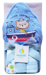 Spasilk hooded towel blue sailor design for gentle newborn drying and warmth