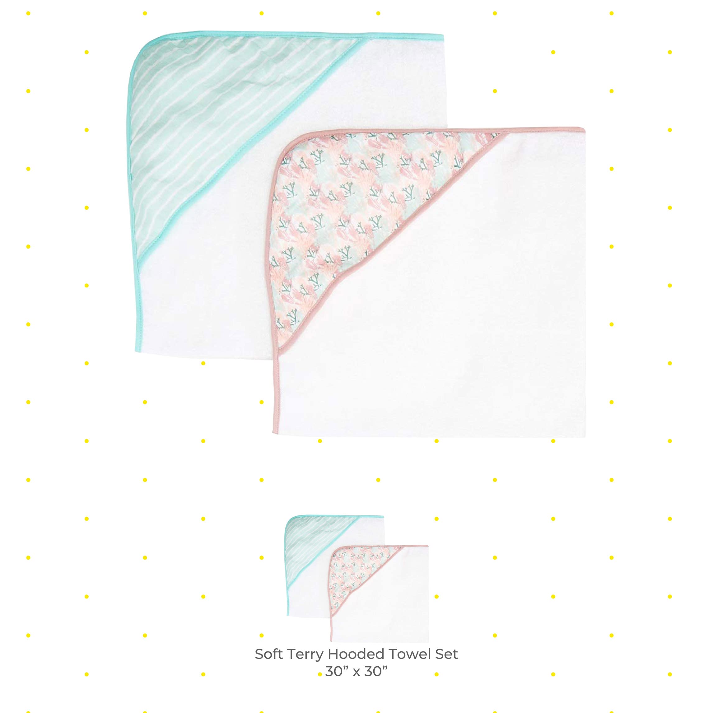 Spasilk hooded towel muslin hood detail highlighting pink coral printed design.