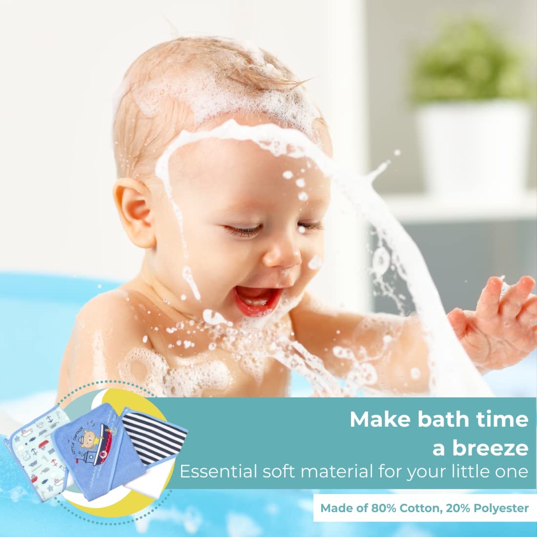 Spasilk hooded towel trio display; generous 26x30 towels for growing babies.