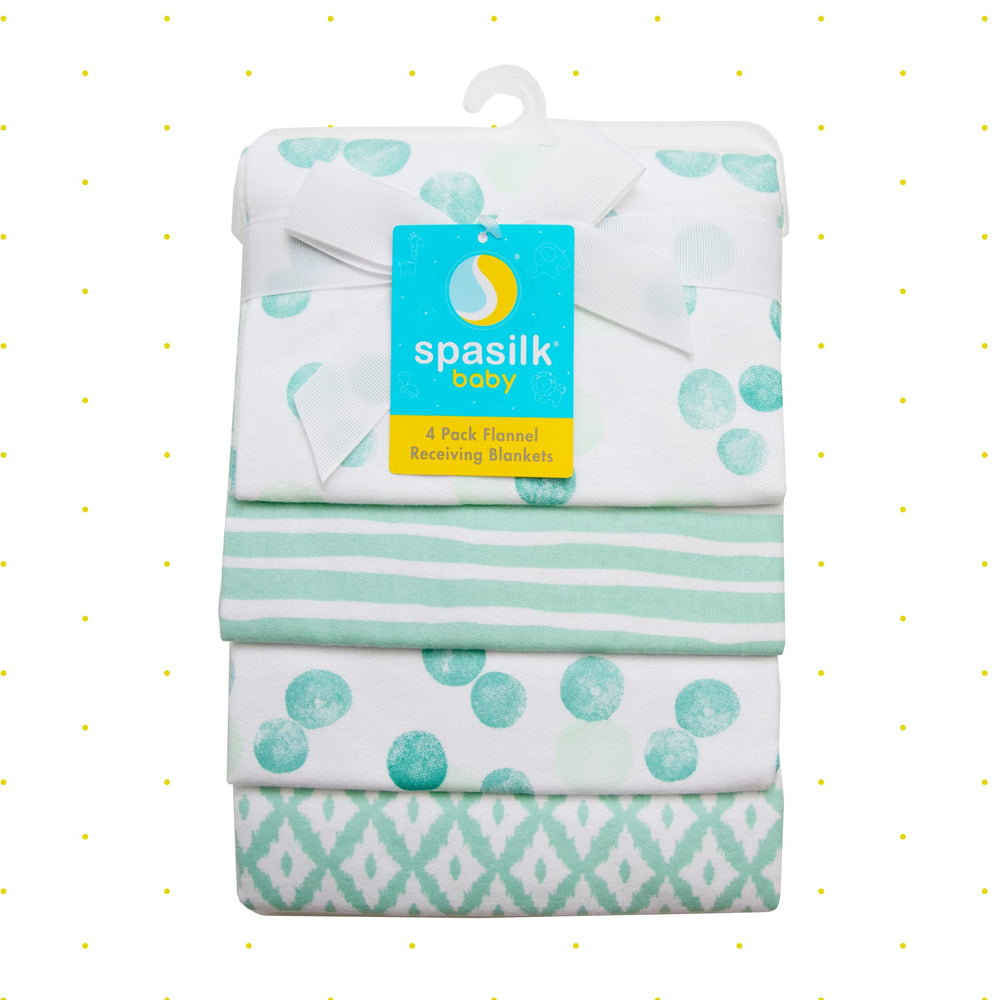 Spasilk receiving blanket green dots pack folded showcases compact softness for travel