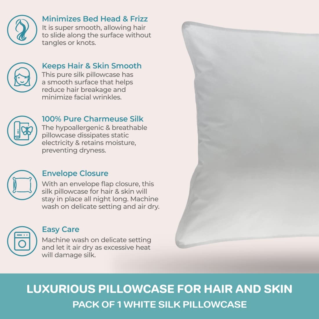 Spasilk silk pillowcase on bed demonstrating glide for hair and wrinkle-free sleep