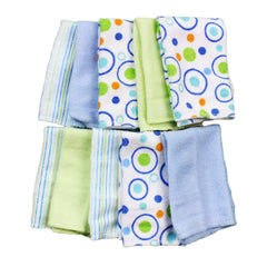 Spasilk blue circles washcloths with a textured surface help wipe away messes during feeding and play.