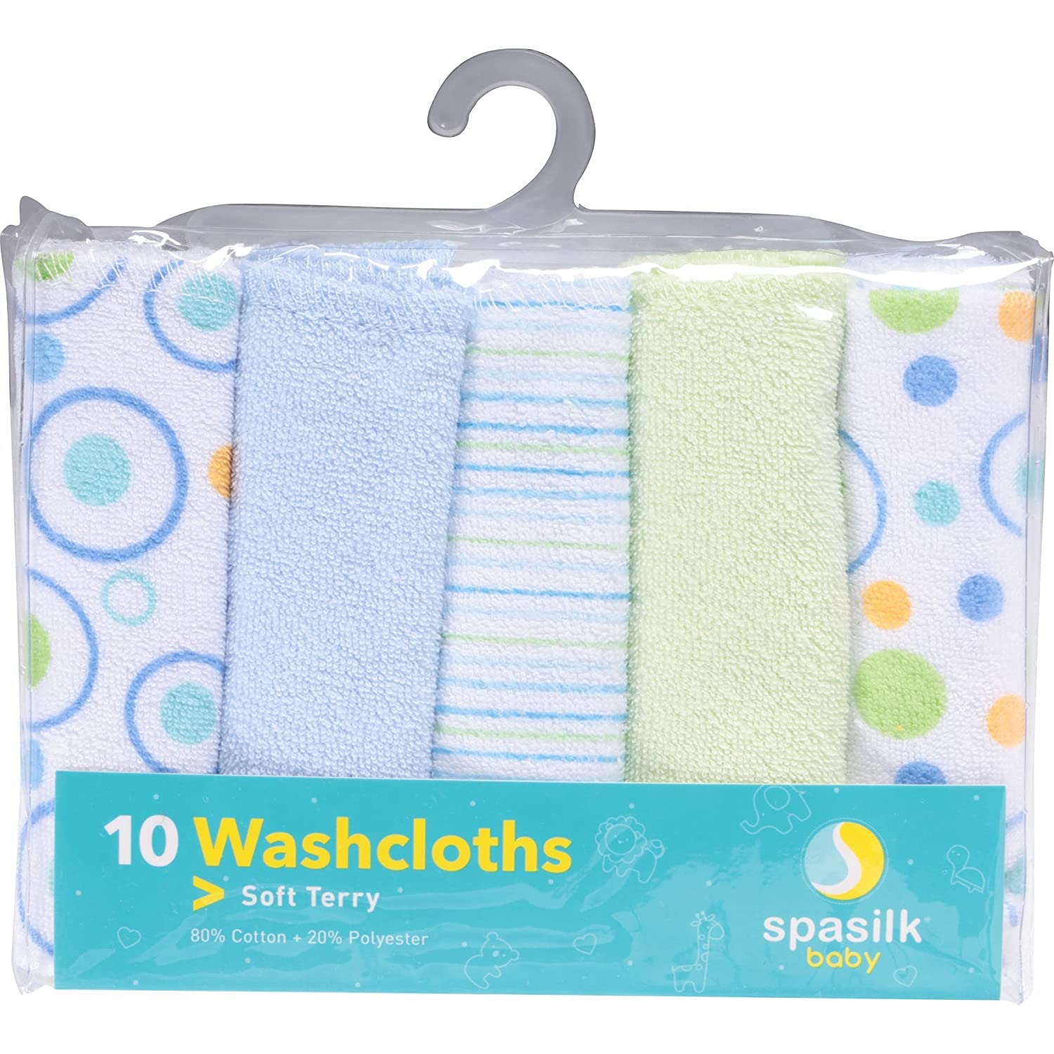 Spasilk baby washcloths blue circles offer everyday cleanups from spills to gentle spa-like routines.