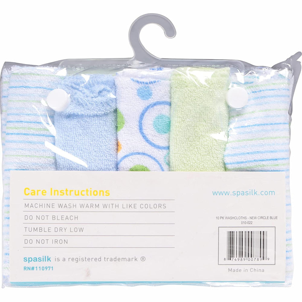 Spasilk 9x9 blue circles washcloths brighten daily care with cheerful prints and easy care.
