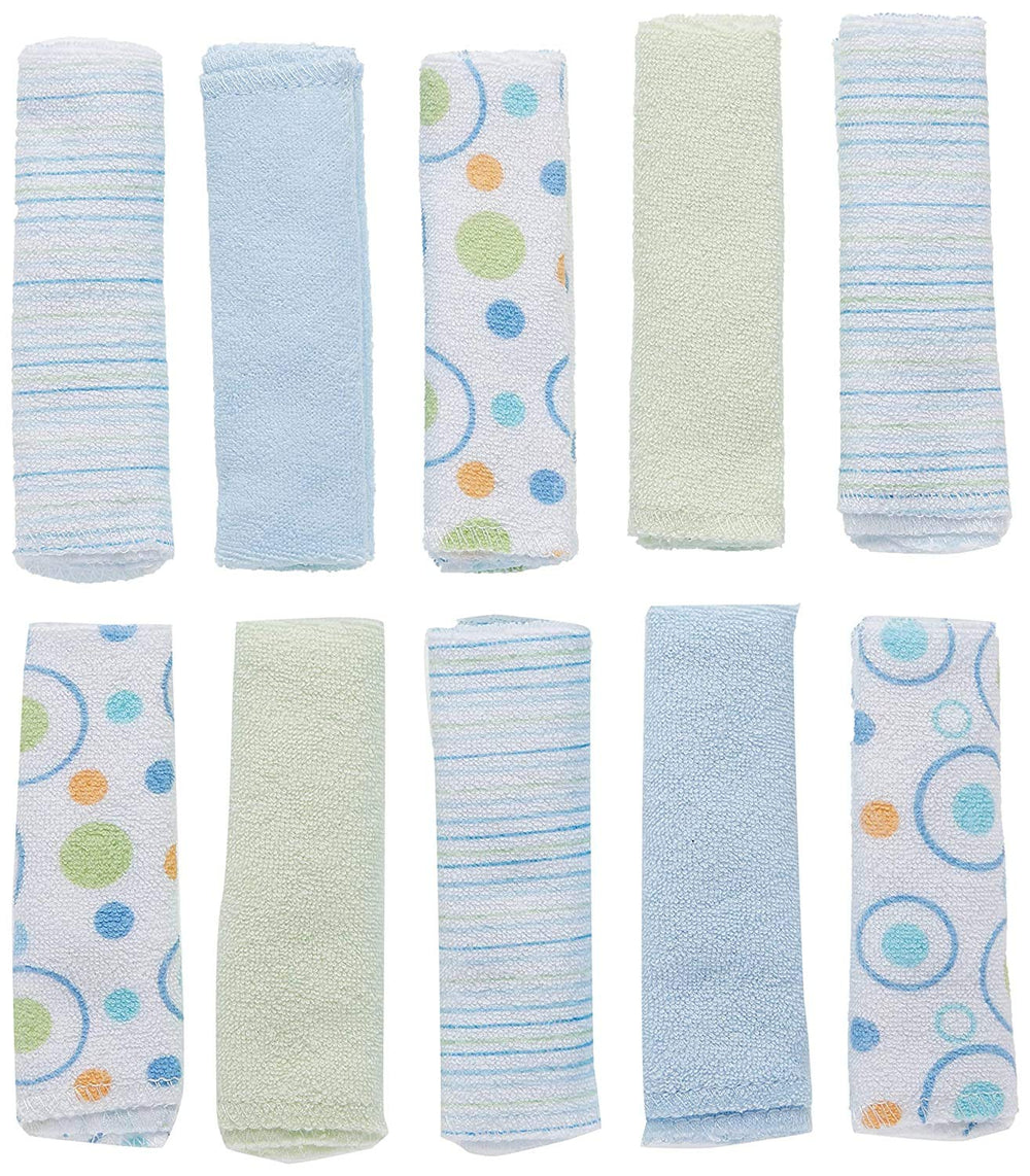 Spasilk washcloths blue circles textile blend is machine washable for busy parent routines.