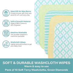 Spasilk green diamonds fabric for baby-friendly towels and wipes