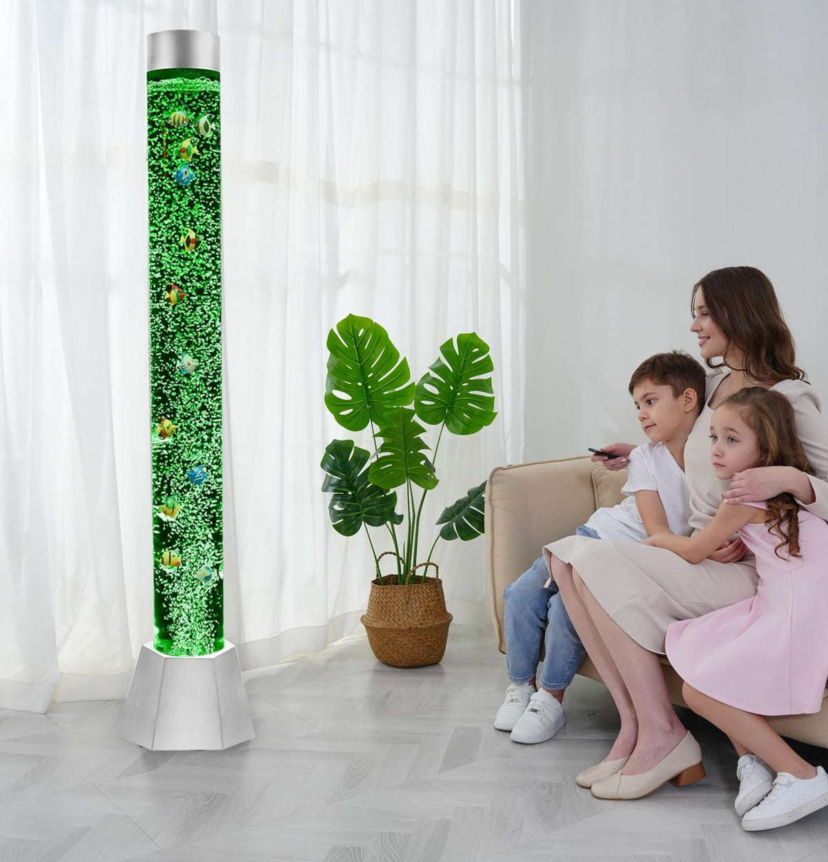 Special Supplies Aquarium Sensory Bubble Tube with 12 fish swimming for calming visual focus.