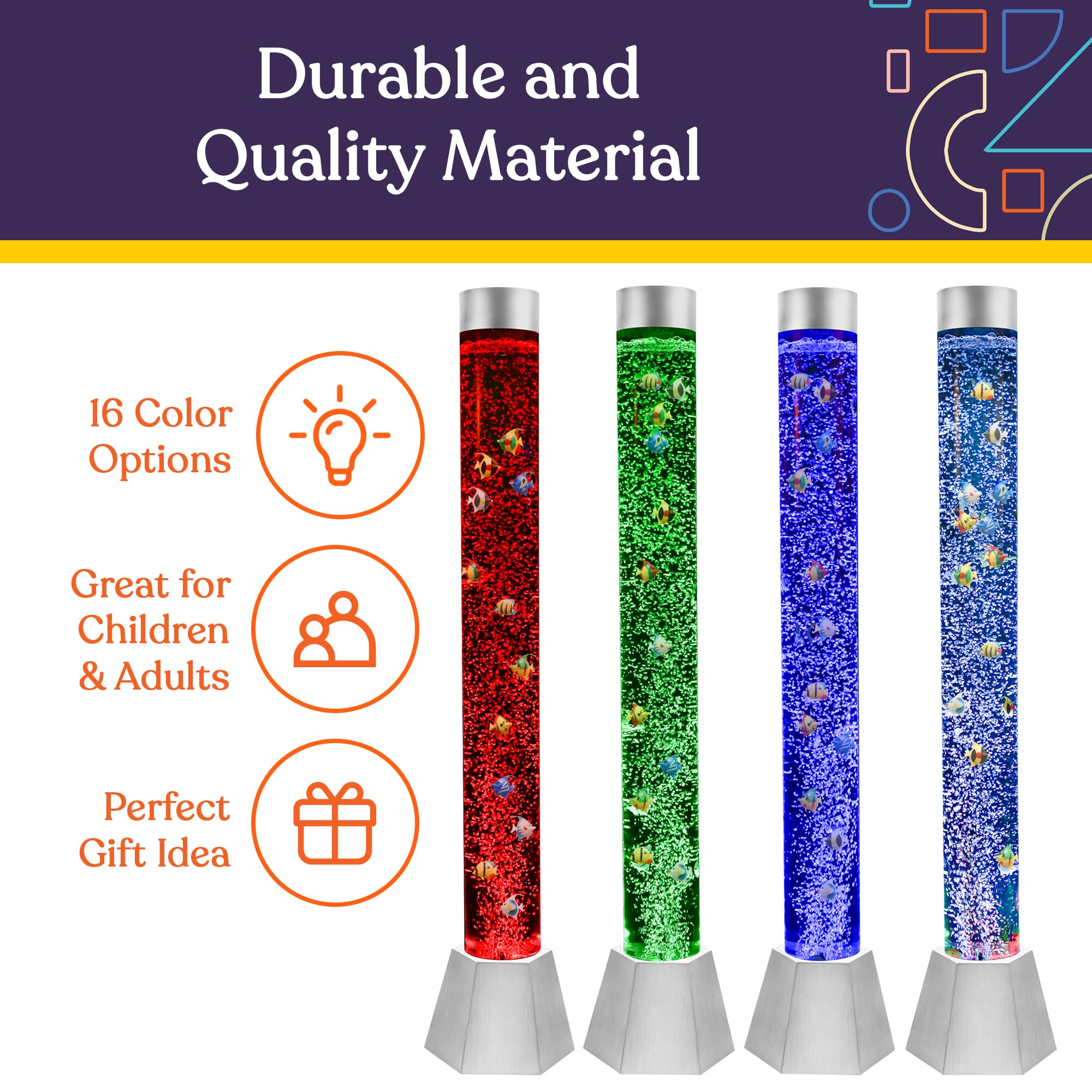 Special Supplies bubble-tube remote control enables easy color mode changes.