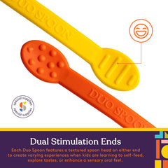 Special Supplies Duo Spoon BPA-free silicone ensures safe, easy grip for small hands.