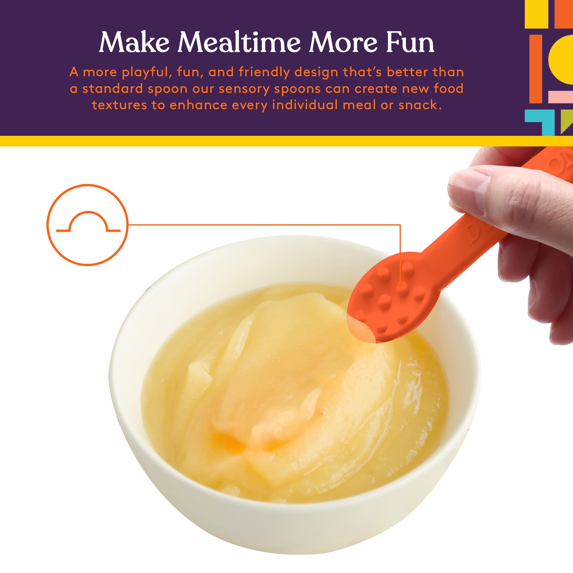 Special Supplies Duo Spoon flexible-handle promotes comfortable grip for kids.