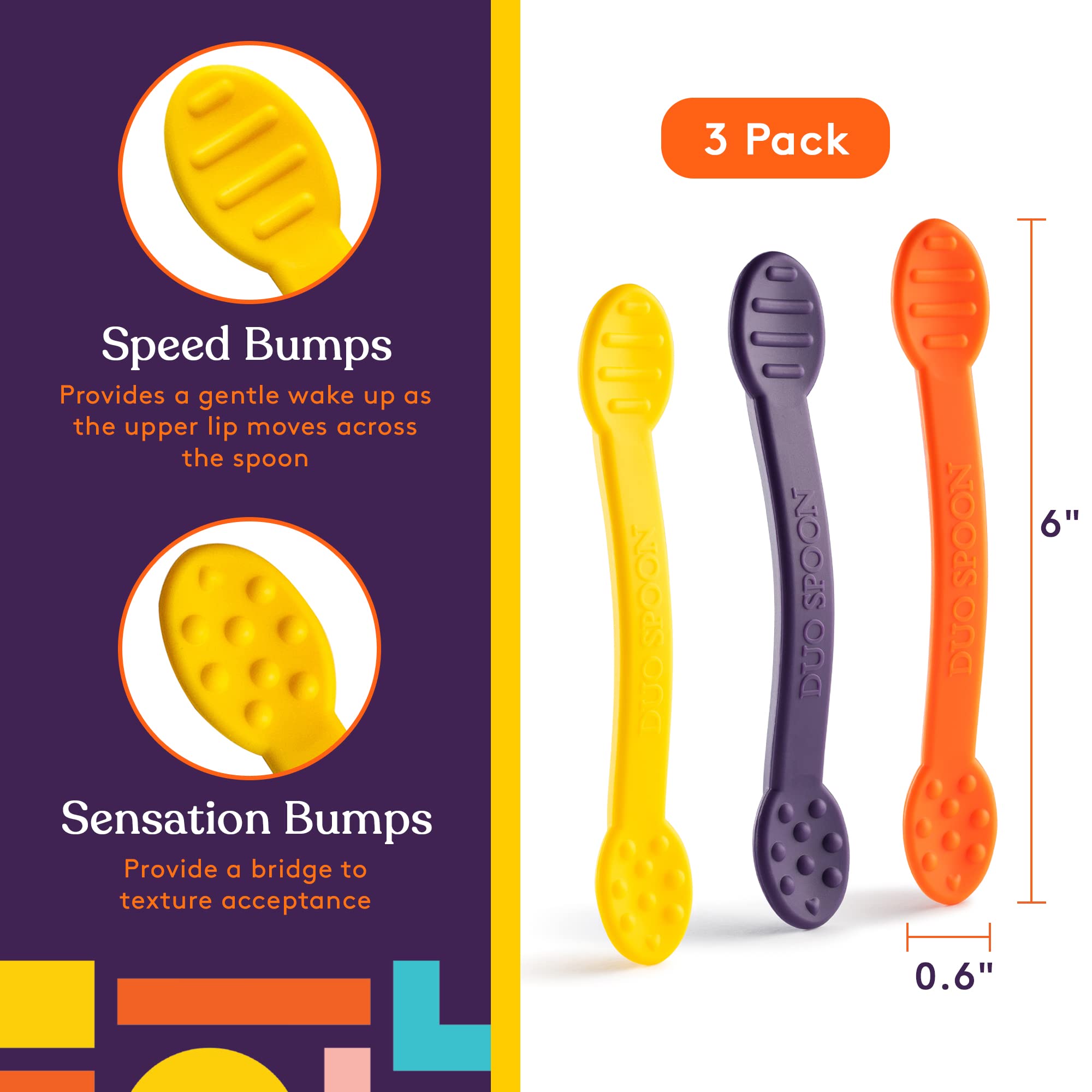 Special Supplies Duo Spoon textured-end right supports textured tasting experiences for kids.