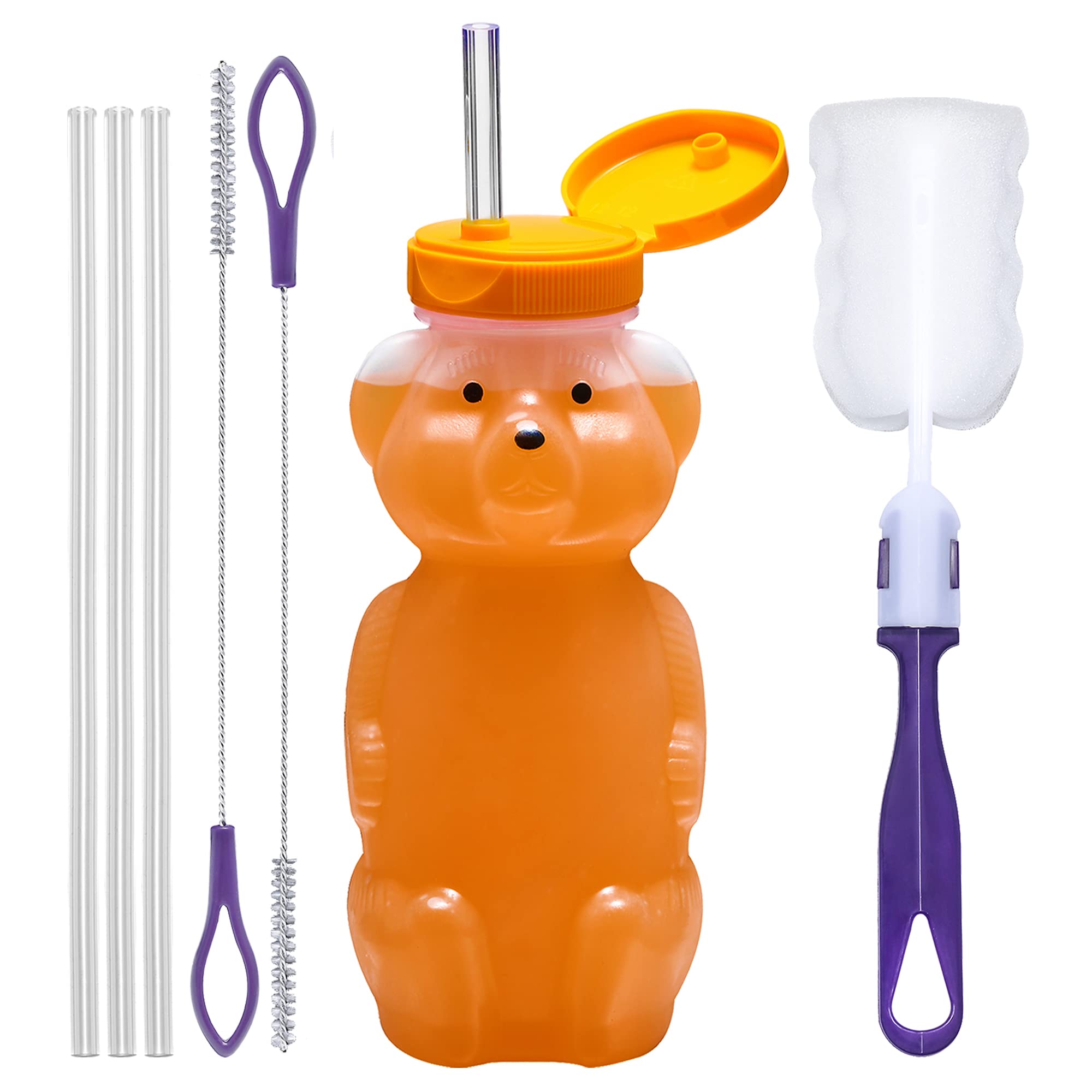 Special Supplies Honey Bear straw cup bottle shows squeezable action for easier drinking.