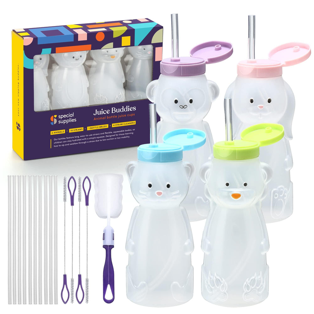 Special Supplies Honey Bear Straw Cup in-use lifestyle shot shows mess-free sipping.