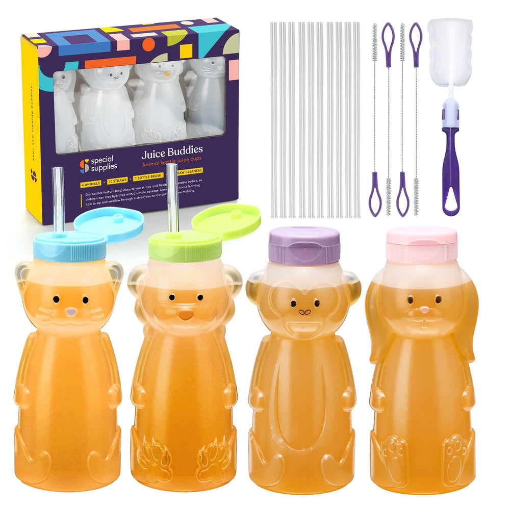 Special Supplies Honey Bear Straw Cup leak-resistant design reduces spills during meals.