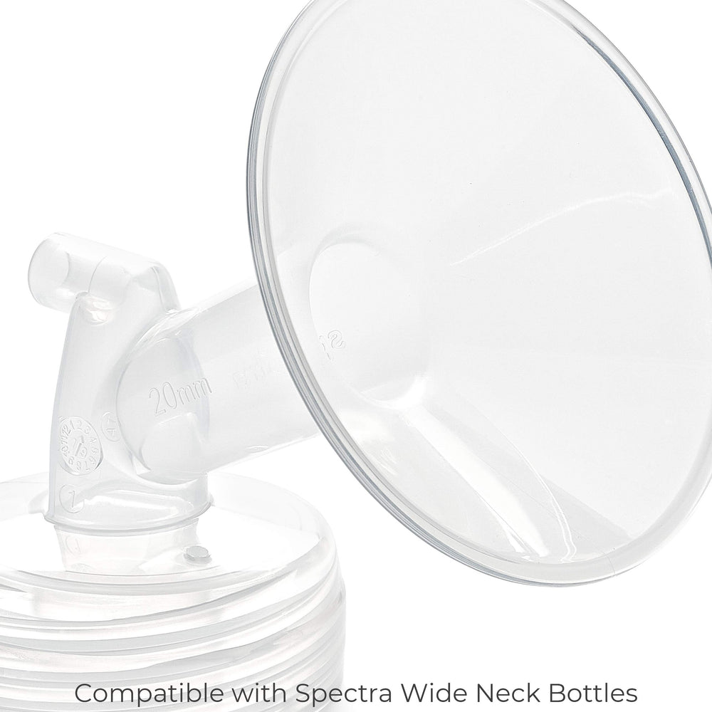 Spectra small flange 20mm right view, precise fit to support comfortable milk expression.