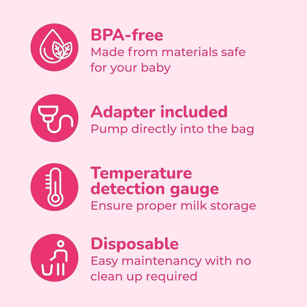 Spectra milk bag with temperature sensor aids quick milk handling checks.