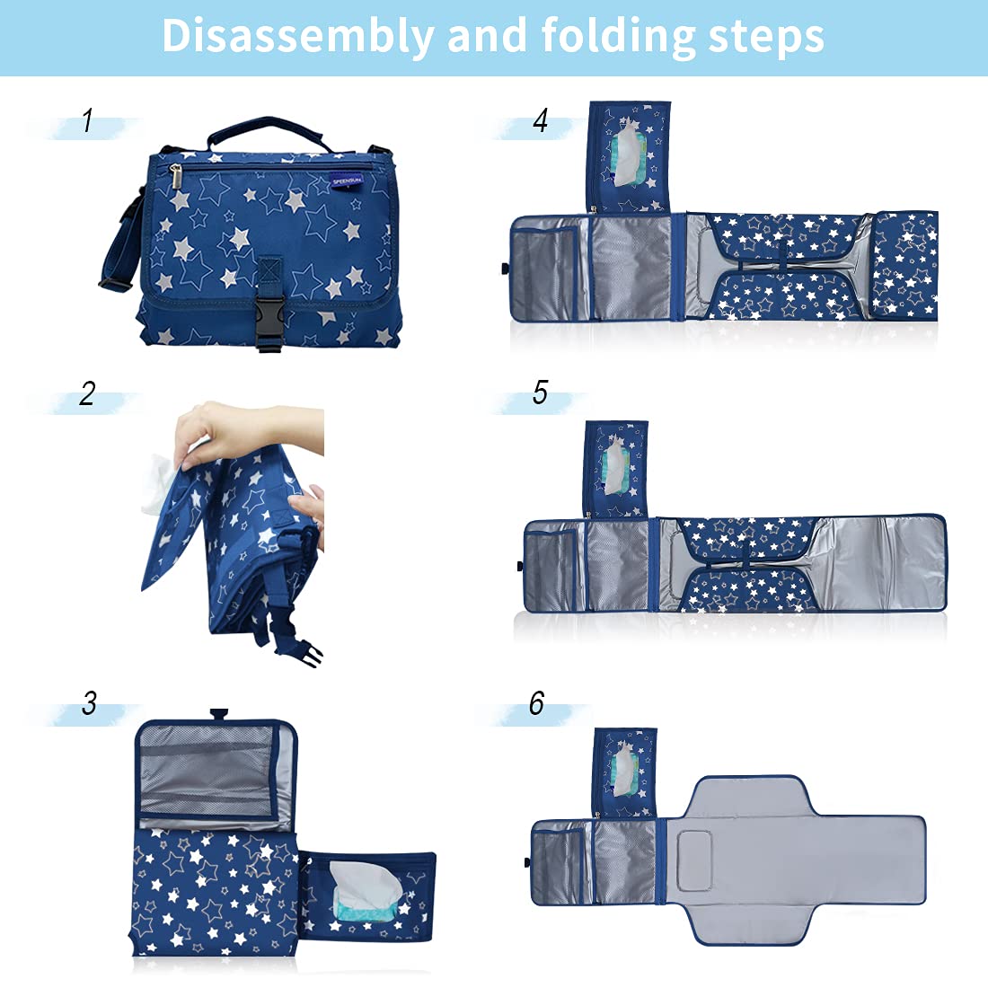 SPEENSUN changing pad built-in headrest cushions growing babies during diaper changes.