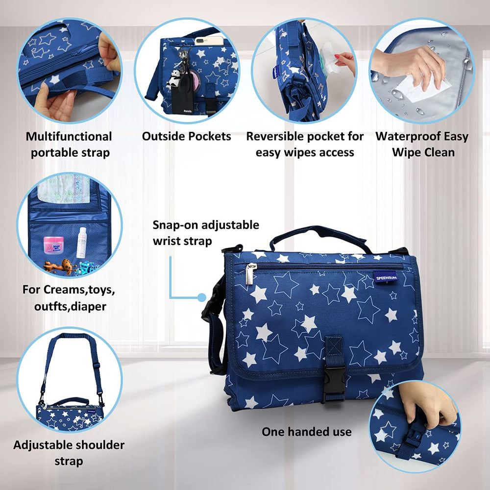 SPEENSUN changing pad attached to a stroller for easy travel.