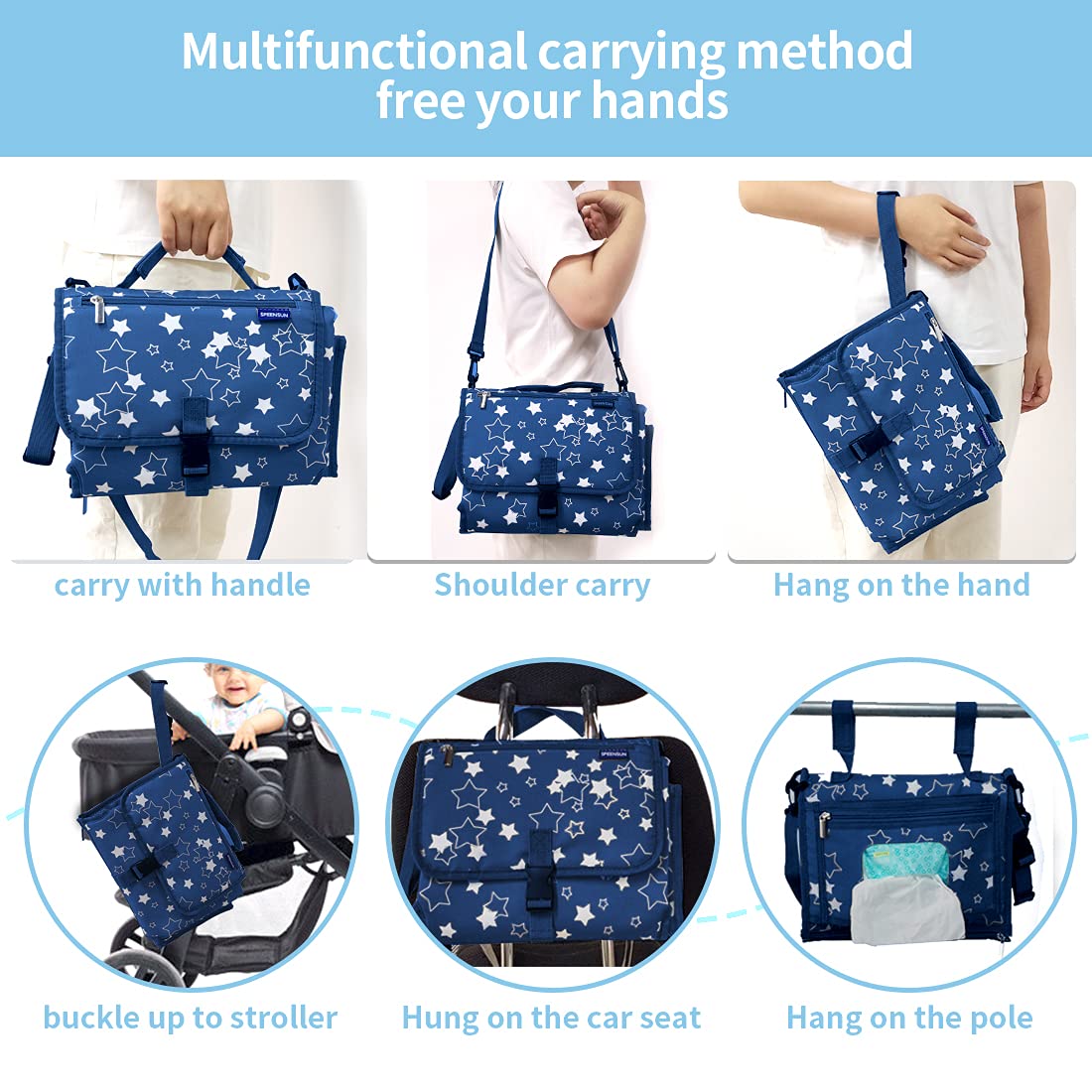 SPEENSUN changing pad with reversible wet wipe bag for convenient access.
