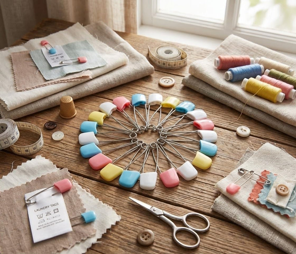 SPHTOEO safety pin packaging with colorful pins