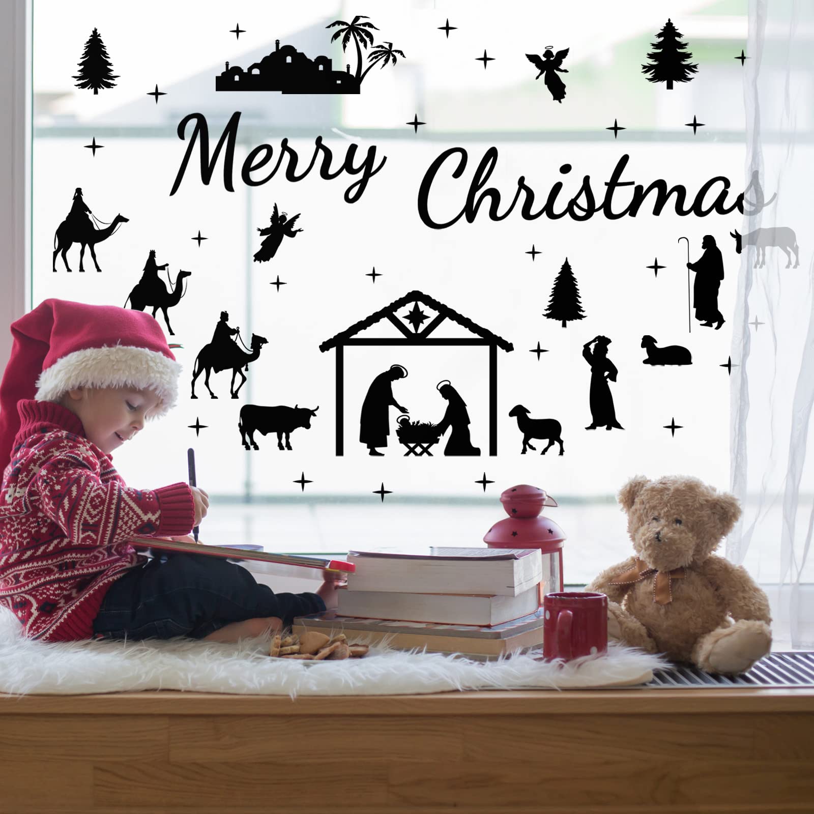 Spiareal christian-nativity window cling for nursery decoration and easy setup