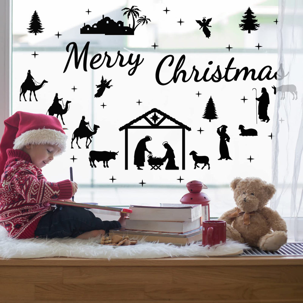 Spiareal christian-nativity window cling for nursery decoration and easy setup