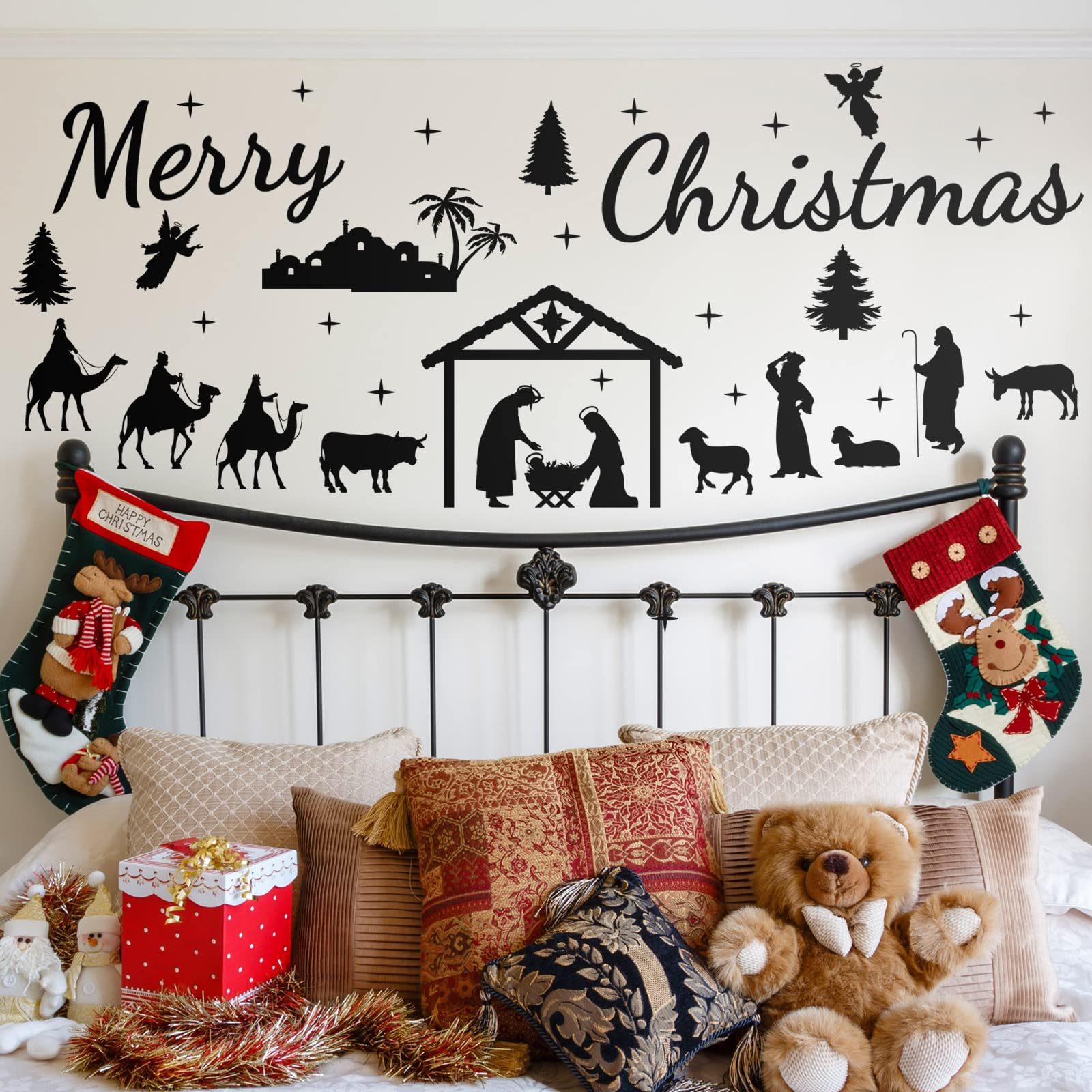 Spiareal nativity scene decal closeup highlighting elegant black silhouettes
