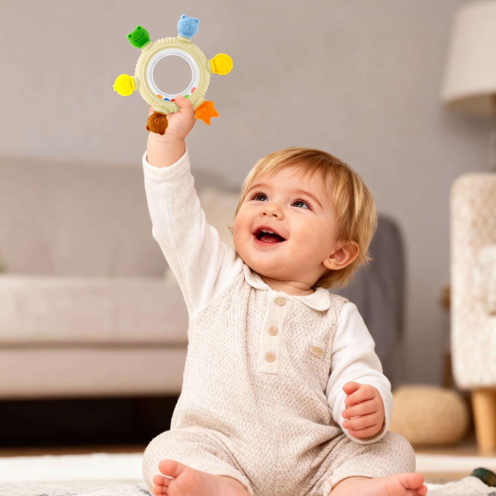 SPICE PAWS teething ring with textured surfaces aids chewing comfort for babies
