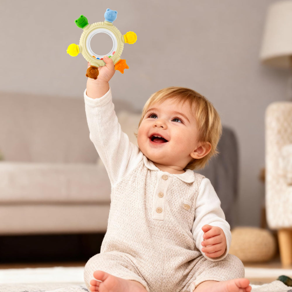 SPICE PAWS teething ring with textured surfaces aids chewing comfort for babies