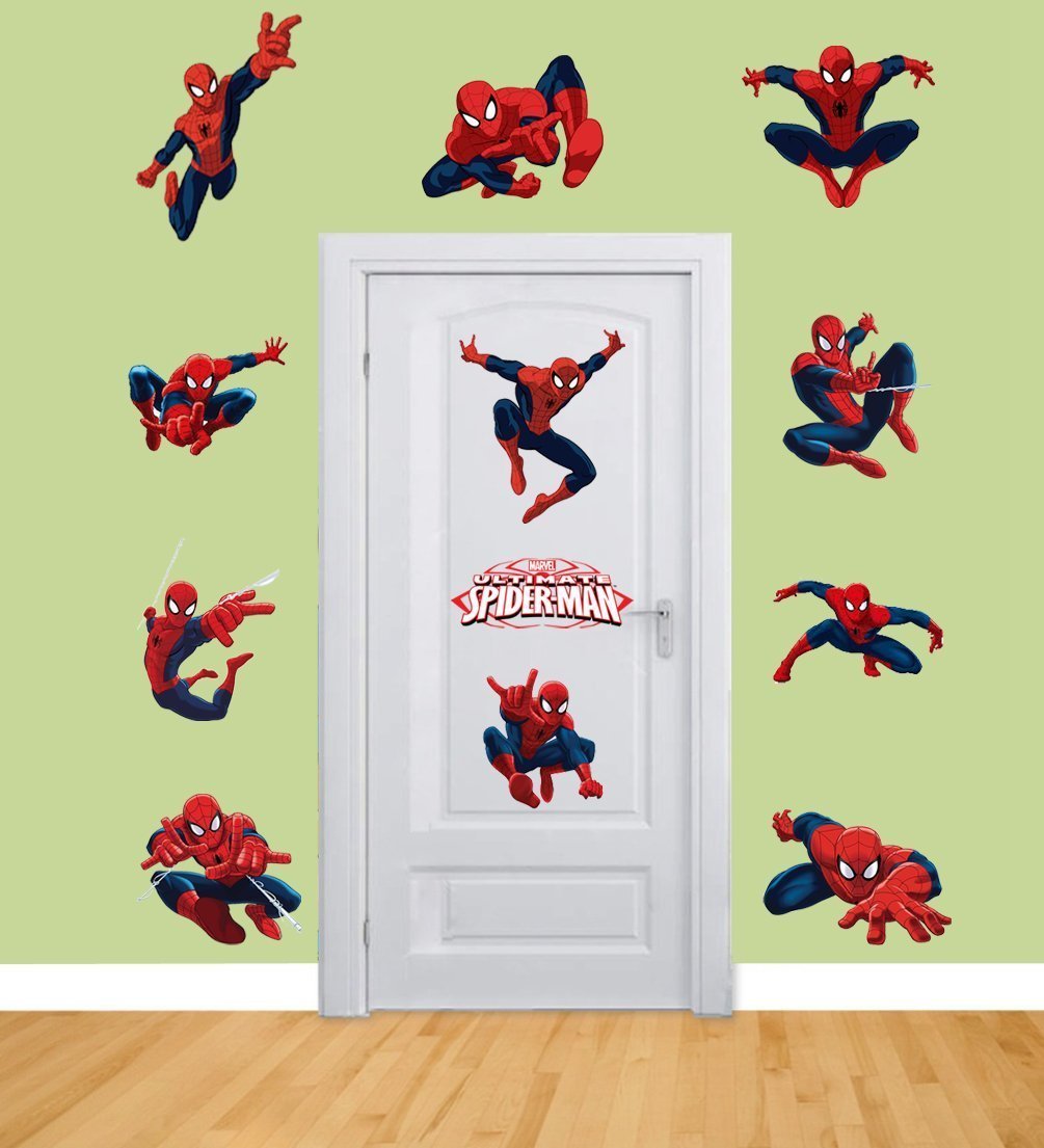 Spiderman peel-and-stick wall decals ready for quick, mess-free decorating.